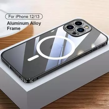 Прозрачный магнитный чехол для телефона iPhone 13 Pro Max 13 pro, чехол для беспроводной зарядки для iPhone 12 12 Pro Max, магнитный чехол из алюминиевого сплава For iPhone 12 золотой