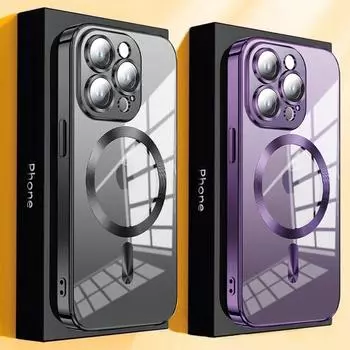 Для Magsafe Magnetic Wireless Charge прозрачный чехол для телефона iPhone 16 15 14 13 12 11 Pro Max роскошный чехол с покрытием iPhone 13 Pro Max чёрный