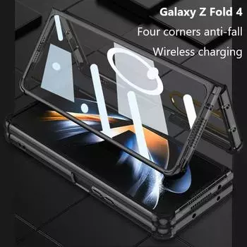 Прозрачный магнитный чехол для телефона Samsung Galaxy Z Fold 4 5g с закаленным стеклом Hd Fold4, четыре угла, задняя крышка с защитой от падения Case & Screen Protector чистый