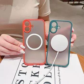 Прозрачный магнитный чехол с однотонной окантовкой для iPhone 16, 15, 14, Pro Max Plus, 13, 12 Mini, 11 Pro Max, для защиты линз Magsafe, акриловый жесткий чехол iPhone 16 Pro Max чёрный