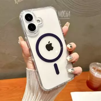 Прозрачный магнитный чехол TPU с беспроводной зарядкой для iPhone 16 Pro Max 15 14 Plus 13 12 11 Pro. Универсальный защитный чехол от падения. iPhone 16 Pro Max белый