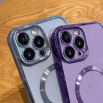 Прозрачный магнитный фиолетовый чехол для iPhone 15 14 13 12 11 Pro Max/Samsung S23 S22 Ultra для Magsafe, мягкий полный защитный чехол с защитой объектива iphone 11 темно-синий