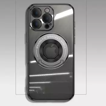 Прозрачный магнитный металлический чехол для телефона iPhone 16 15 14 Pro Max 13 12 Pro 11 для беспроводной зарядки Magsafe, противоударный чехол-бампер из ТПУ iPhone 16 темно-фиолетового