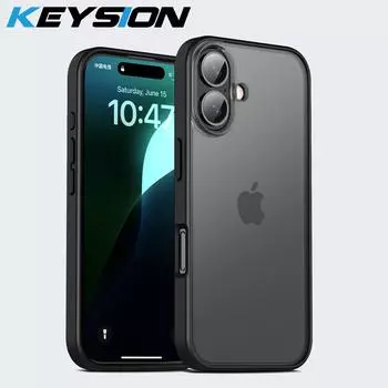 Прозрачный матовый чехол KEYSION для iPhone 16 Plus 15, полупрозрачный силиконовый + противоударный чехол для задней панели телефона из поликарбоната для iPhone 15 Plus 16 for iPhone 15 чёрный