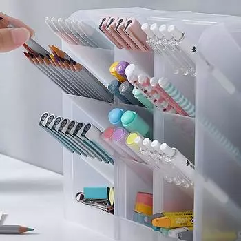 Прозрачный матовый держатель для ручек с наклонной вставкой, простой настольный органайзер, многофункциональный канцелярский контейнер для хранения кистей для макияжа