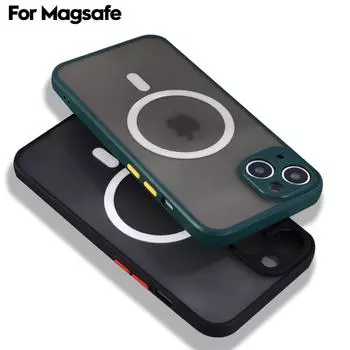 Прозрачный матовый защитный чехол для Magsafe, магнитный чехол для Iphone 14 13 12 Pro Plus Max Mini с беспроводной зарядкой, жесткий ПК Defender Funda For iPhone 12