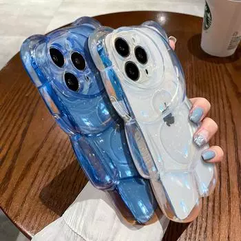 Прозрачный милый чехол для телефона с 3d медведем для Iphone 13 12 11 Pro Max Xs Max Xr X 13pro 14 противоударный силиконовый мягкий прозрачный задний чехол For iPhone XR