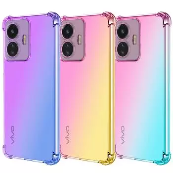 Прозрачный милый чехол для телефона с градиентом, тонкий, против царапин, гибкий чехол из ТПУ, противоударный защитный чехол для Vivo Y50t Y53s Y76s Y78 Y91C Y100 Y200e Y71t Vivo Y53s 4G(Not Y53s 5G) розовый/золотой