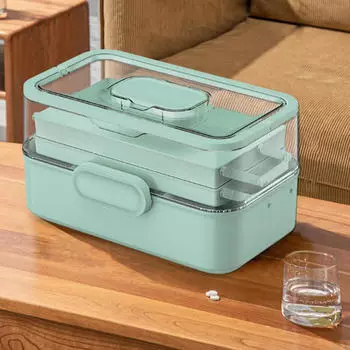 Прозрачный многофункциональный многослойный контейнер для лекарств с крышкой, пустой для ванной комнаты, для путешествий green