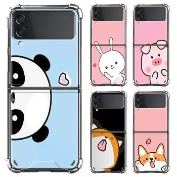 Прозрачный мягкий чехол AirBag для Samsung Galaxy Z Flip 3, противоударный чехол-бампер для телефона ZFlip3 5G, роскошный чехол с рисунком милого животного, капа Galaxy Z Flip