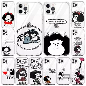 Прозрачный мягкий чехол для Apple iPhone 7 11 12 Pro XR X XS Max 6 Plus 5, силиконовый чехол для телефона с рисунком Mafalda Girl 13 Pro iPhone 13 Pro