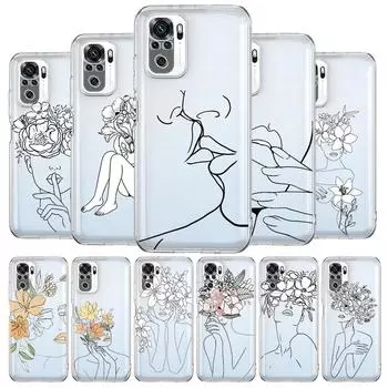 Прозрачный мягкий чехол для телефона с геометрическим рисунком Girl Line и цветком для Xiaomi Redmi Note 12 11 9S 9 8 10 Pro + 7 8T 9C 9A 8A K40, игровой чехол Redmi 9A