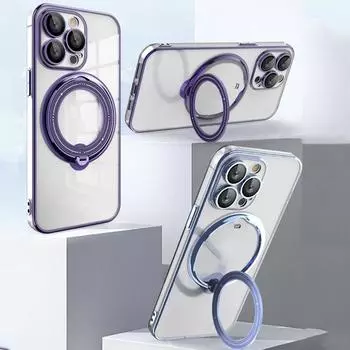 Прозрачный мягкий чехол для телефона с кристаллическим покрытием и кольцом для iPhone 15 14 13 12 11 Pro Max X XR XS Max 7 8 15 Plus для Magsafe противоударная задняя крышка For iPhone 15 серебряный