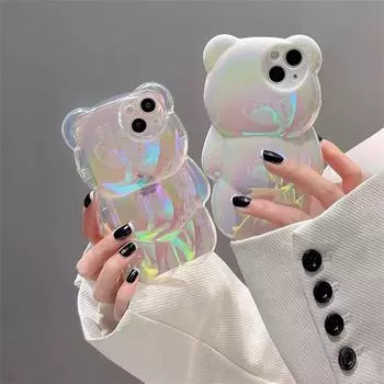 Прозрачный мягкий чехол для телефона с милым мультяшным 3d лазерным медведем для Iphone 14 12 11 13 Pro Max 11 12 13 14, защитный чехол для девочек, подарки, принципиально for iphone 12pro max