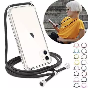Прозрачный мягкий чехол для телефона с ремешком через плечо и цепочкой для iPhone 15 14 13 12 11 Pro Max 15 14Plus X XR XS Max 8 7 Plus с чехлом для телефона iPhone 6/6S темно-зеленого