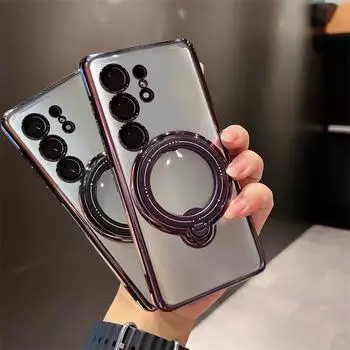 Прозрачный мягкий чехол с блестящим кольцом для Samsung Galaxy A04S A14 A24 A34 A54 A23 A13 A32 A52 5G 4G S20 FE S22 S23 Ultra Plus для чехла Magsafe For Samsung Galaxy A04S серебряный