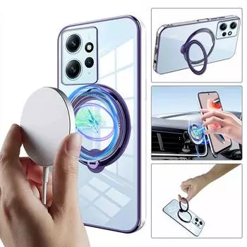Прозрачный мягкий чехол с блестящим кольцом для Xiaomi Redmi Note 12 11 Pro 11S 12C A1 10C 9A 9AT Poco X3 NFC X4 X5 Pro 5G 4G для чехла Magsafe For Redmi Note 12 5G серебряный