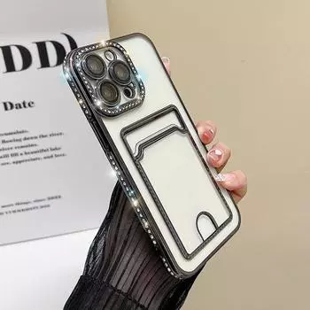 Прозрачный мягкий чехол с бриллиантовым блеском для Samsung Galaxy S23 Ultra S22 S21 Plus A13 A33 A53 A12 A22 A52 A51 A71 A14 A34 A54, чехол-держатель для карточек iphone 7 8 розовый