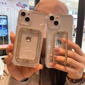 Прозрачный мягкий чехол с металлической подставкой для запястья с бриллиантами для iphone 14 13 12 11 Pro Max/Samsung S23 S22 Ultra S21 S20 FE A14 A34 A54 A13 A33 A23 A53 A32 A52 Samsung S23 белый