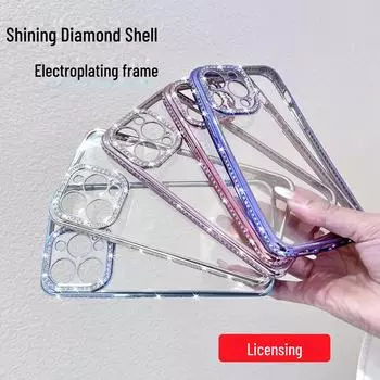 Прозрачный мягкий чехол TPU для iPhone 13 Pro Max - защитный чехол с ромбовидной рамкой iPhone 12 Pro синий