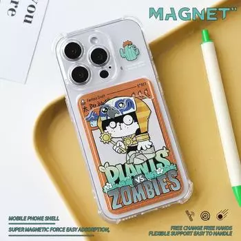 Прозрачный мягкий чехол Zhitai с держателем для карт для iPhone 12/13/14Pro/15ProMax - мультяшный дизайн iPhone 14 Pro