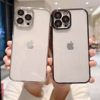 Прозрачный мягкий силиконовый чехол-бампер с покрытием для Iphone 13 Pro Max поставляется с защитой объектива, противоударная задняя крышка For iPhone 12