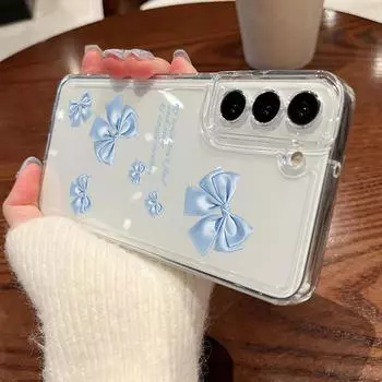 Прозрачный мягкий силиконовый чехол с принтом банта для телефона Samsung S25 Ultra S24 FE S23 A16 A36 A56 A55 A15 A25, прозрачный противоударный защитный чехол для объектива Samsung S25