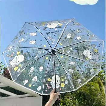 Прозрачный мультяшный зонтик Ins, автоматический складной зонтик, портативный ветрозащитный милый зонтик в стиле аниме, дождевик для девочек, подарки на день рождения