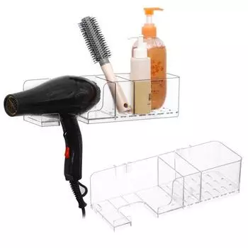 Прозрачный настенный контейнер для хранения без перфорации, всасывающий, органайзер для фена, настенное крепление для ванной комнаты, расческа, ножницы
