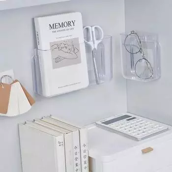 Прозрачный настольный ящик для хранения косметики, канцелярские товары, студенческое общежитие, держатель для ручек, настенная полка для ванной комнаты, пробивая бесплатно