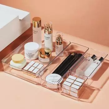 Прозрачный настольный ящик для хранения Misuo: Пластиковый органайзер для общежития, косметики и канцелярских принадлежностей.