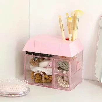 Прозрачный настольный ящик для хранения Творческий маленький домик держатель для ручек Студенческий кавайный органайзер для канцелярских принадлежностей Косметический ящик стеллаж 3 продано