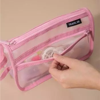 Прозрачный нейлон, студенческий, сетчатый пенал, переносная сумка для хранения, двухслойный, сумка для канцелярских принадлежностей, прозрачный пенал чёрный