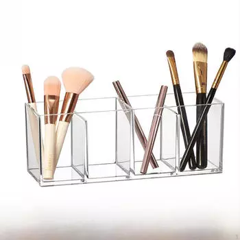 Прозрачный органайзер для хранения косметических кистей с 4 отделениями для школьных принадлежностей, универсальный аксессуар