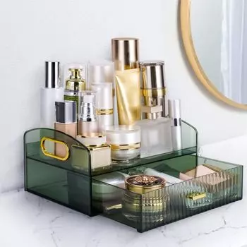 Прозрачный органайзер для макияжа, настольные коробки для хранения с выдвижными ящиками для столешницы, косметические витрины для спальни, парфюмерии, губной помады