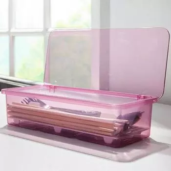 Прозрачный органайзер для палочек для еды с крышкой, пластиковый ящик для хранения посуды на столешнице, лоток для ресторана синий