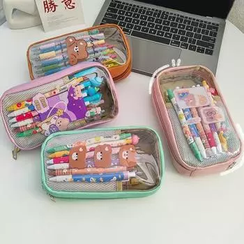 Прозрачный пенал большой емкости из ПВХ, удобная сумка для хранения сенсорных карандашей для студентов фиолетовый