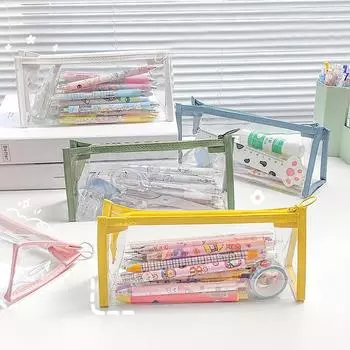 Прозрачный пенал для студентов, цветная прозрачная сумка для хранения, детский подарок для девочек, офисные школьные принадлежности, симпатичная коробка для карандашей розовый