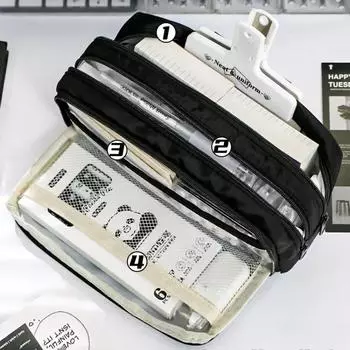 Прозрачный пенал Kawaii Канцелярская сумка Школьный мешочек Сумка для ручек Большая вместимость Прозрачный пенал для девочек Обратно в школу чёрный