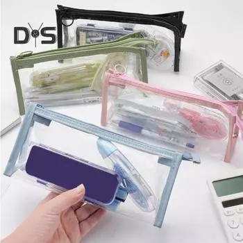 Прозрачный пенал с застежкой-молнией, водонепроницаемая сумка для хранения туалетных принадлежностей, органайзер для канцелярских принадлежностей для школы, офиса и путешествий белый