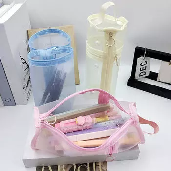 Прозрачный пенал, сетчатый чехол на молнии, прозрачный пенал, корейский школьный пенал One Size серый