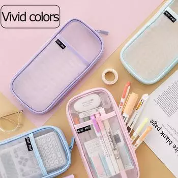 Прозрачный пенал, водостойкая сетчатая сумка большой емкости, сумка для ручек, корейские эстетические канцелярские принадлежности для девочек, школьные принадлежности