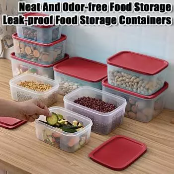 Прозрачный пищевой контейнер 1080/1800/2700 мл с крышкой, пригодный для использования в микроволновой печи, пищевой пластик, ящик для хранения фруктов и овощей, кухонные принадлежности S красный