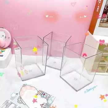 Прозрачный пластиковый держатель для ручек и карандашей, прозрачный держатель для кистей для макияжа, хранение стаканчиков, офисный настольный органайзер для канцелярских принадлежностей