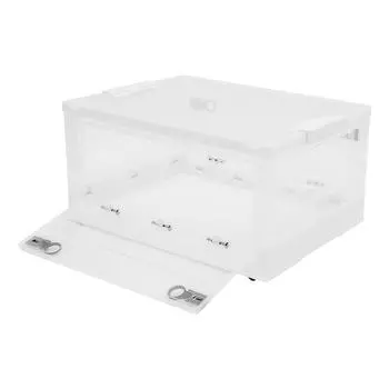 Прозрачный пластиковый контейнер для хранения, большой складной контейнер для хранения с крышкой, контейнер на колесиках, складной прозрачный ящик M белый