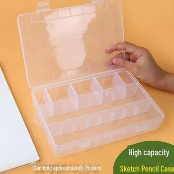 Прозрачный пластиковый пенал : Однослойный, большой емкости, вставной органайзер для инструментов для рисования эскизов 19.5*13*3.8(cm), 120pcs/item прозрачный