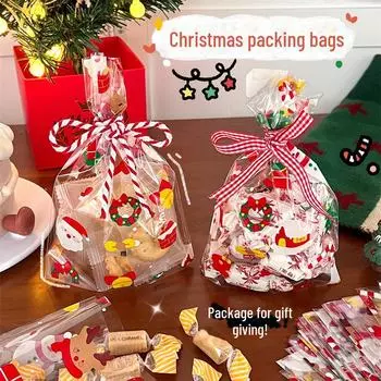 Прозрачный подарочный пакет с яблоками и конфетами на Рождество для пар