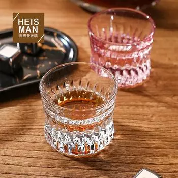 Прозрачный полосатый бокал для виски, утолщенный бокал для крепкого вина, барная винная кружка, розовая гравированная чашка Байцзю 110ml