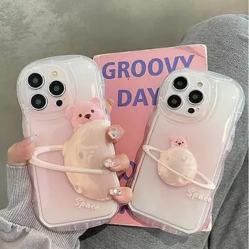 Прозрачный противоударный бампер с милым медведем из мультфильма «Космос», чехол для телефона Iphone 14 13 12 11 Pro Max, мягкая силиконовая прозрачная задняя крышка For iPhone 12