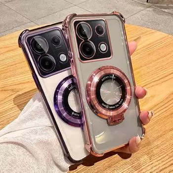 Прозрачный противоударный чехол-держатель Magsafe с магнитной подставкой для Xiaomi Redmi Note 13 Pro 13R 12 11 10 Redmi 9 9C 10 12 Redmi 9 чёрный